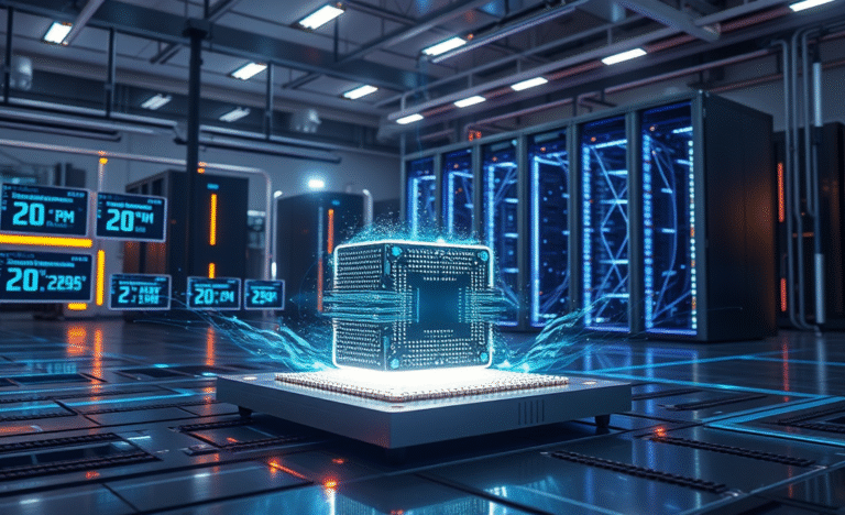 A quantum processor achieving a milestone in speed, illustrating the competition between quantum computing and supercomputers.