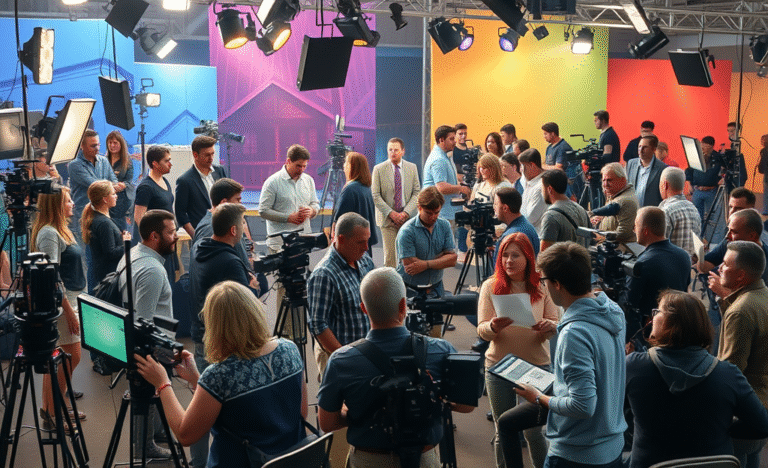 A vibrant film set illustrating the growth in film jobs and production recovery.