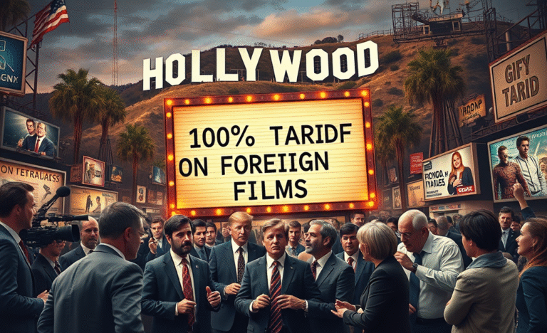 Image depicting the impact of Trump's 100% tariff on foreign-made films in Hollywood.