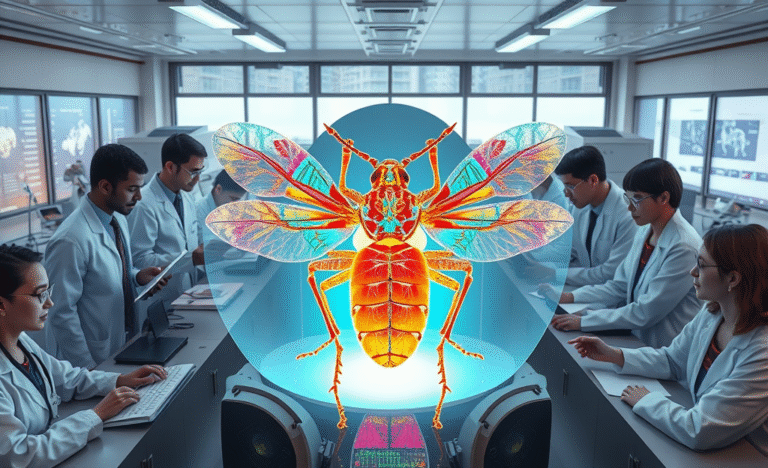 A detailed representation of an insect anatomy study using Diamond Light Source synchrotron imaging technology.
